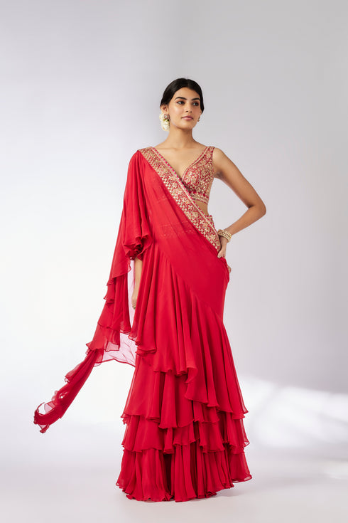 Shifa Saree Set - Red
